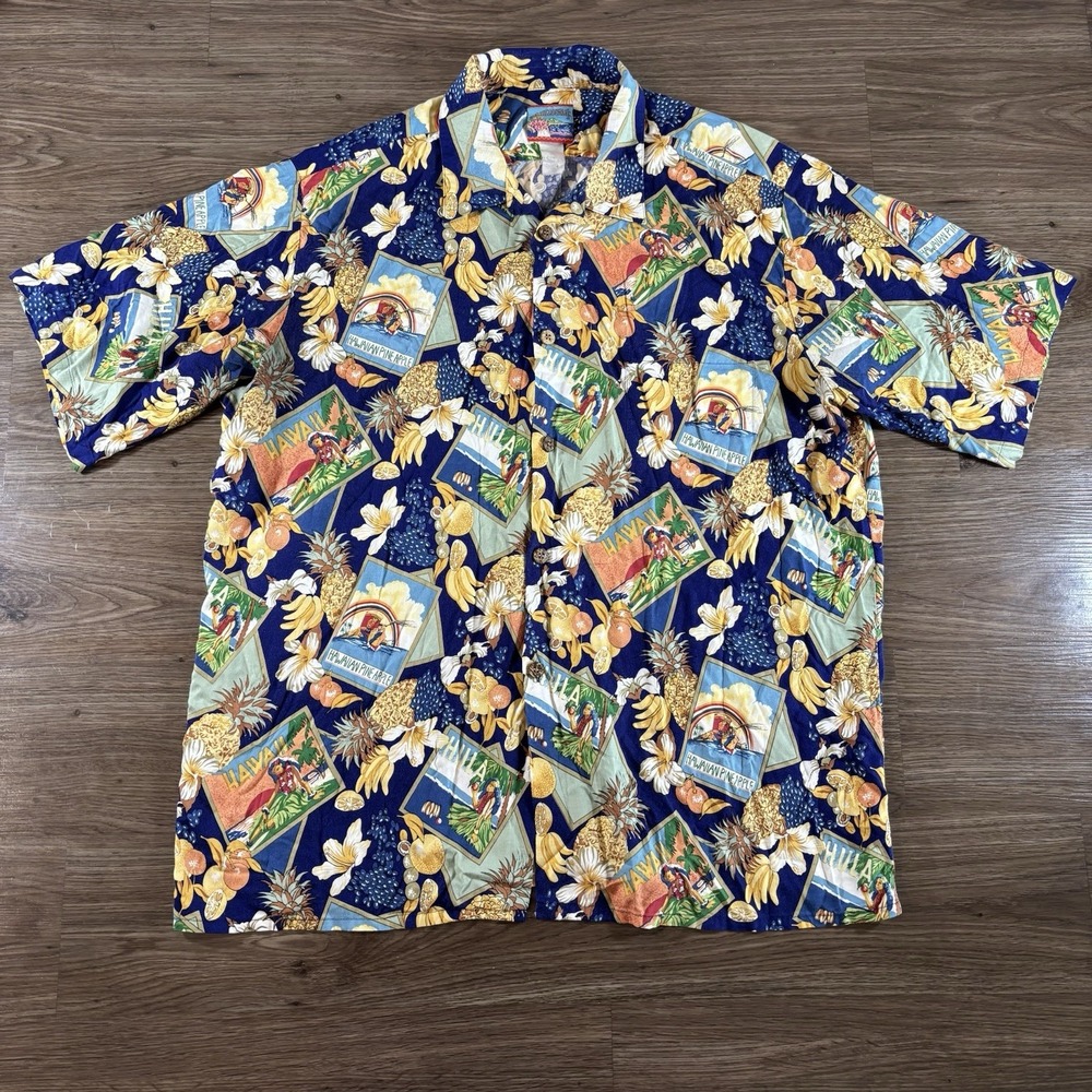 Joe Kealoha's Mens Short Sleeve Hawaiian Button Up Shirt Pineapples Size 2XL